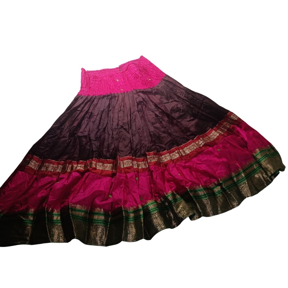Culture Shop‎ VM08-19 Womens Free Size Pink Brocade Tiered Maxi Skirt India NWT
